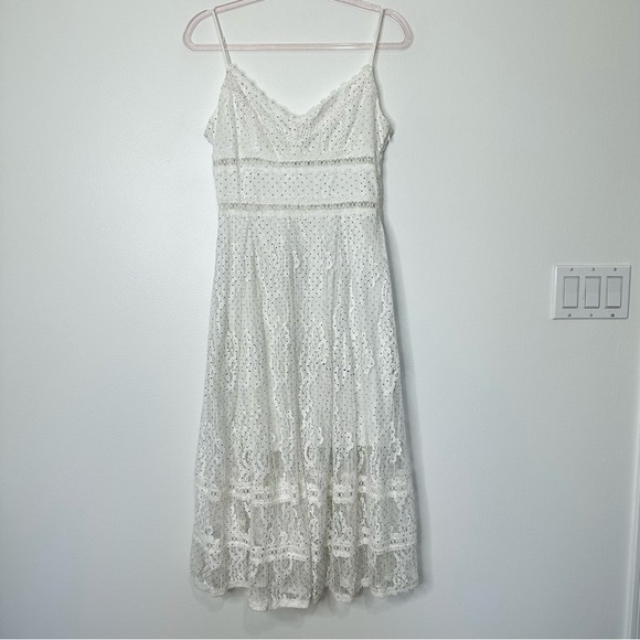 NSR Lace Midi Dress Sleeveless Fit & Flare Size M Micro Dot - Picture 2 of 13